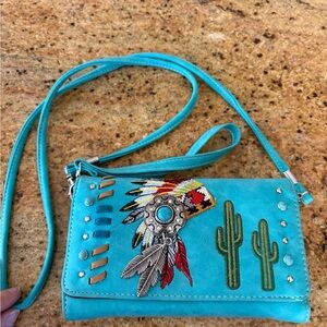 Turquoise Embroidered Crossbody Bag